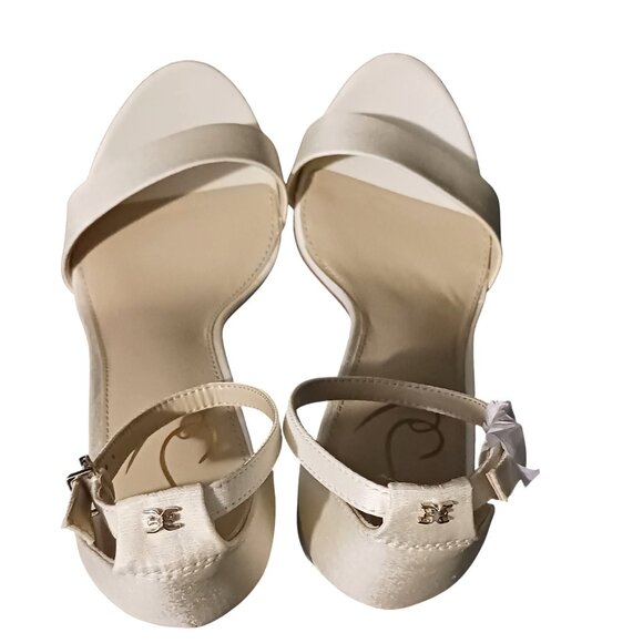 NEW Sam Edelman Yaro Block Heel Evening Sandals Ivory Satin Size 9 - Picture 3 of 13